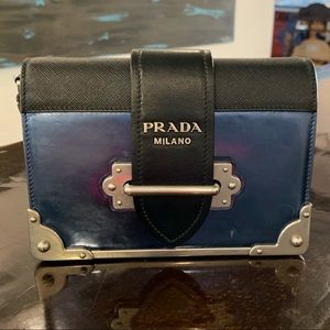 PRADA Metallic Blue Cahier Crossbody Bag